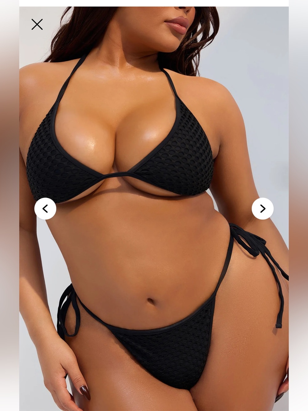 Fashion Nova Black Textured Triangle String Bikini